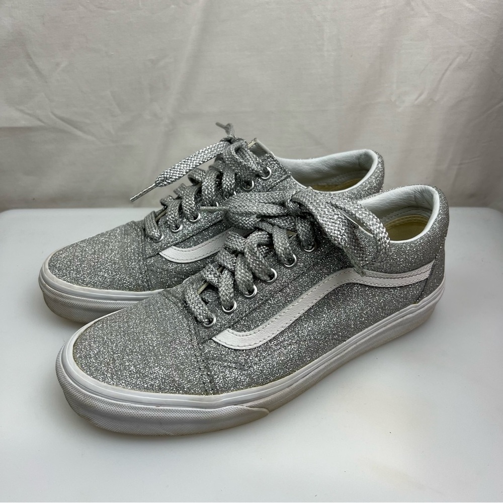 Vans Old Skool Silver Glitter Lace Up Sneakers Shoes Size 8.5M 10W